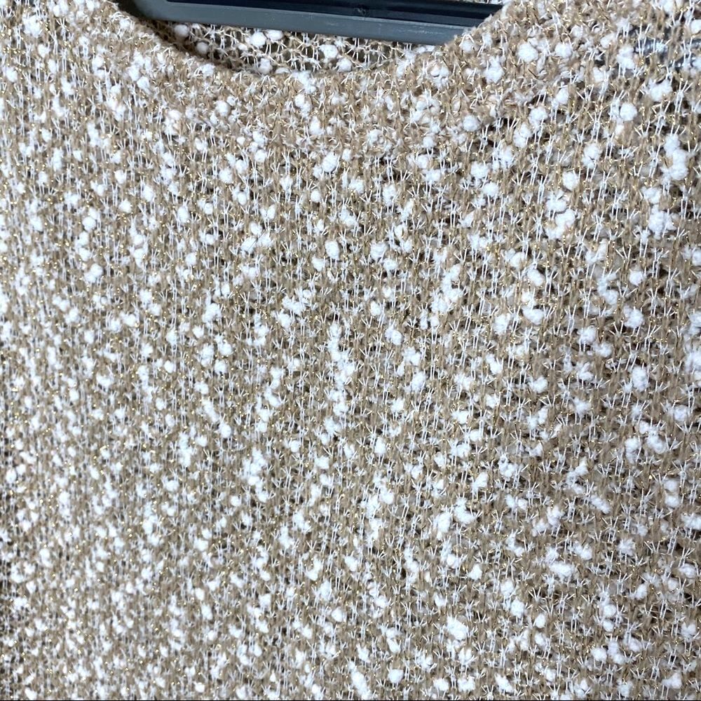 Francesca’s Open Knit Sweater Sm Cream Gold Metallic Boho Neutral Shimmer Cozy - Picture 5 of 5